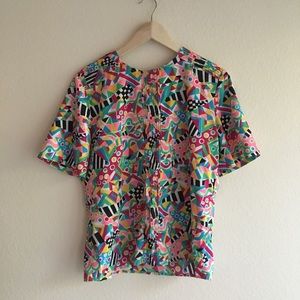 Funky Vintage blouse  ~unique vibrant print